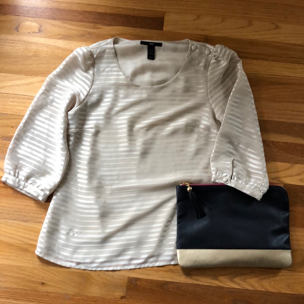 GUC H&M Cream Striped 3/4 Sleeve Blouse - Sz8